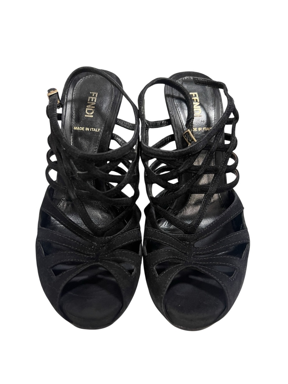Fendi black suede platform cage sandal heels size 37
